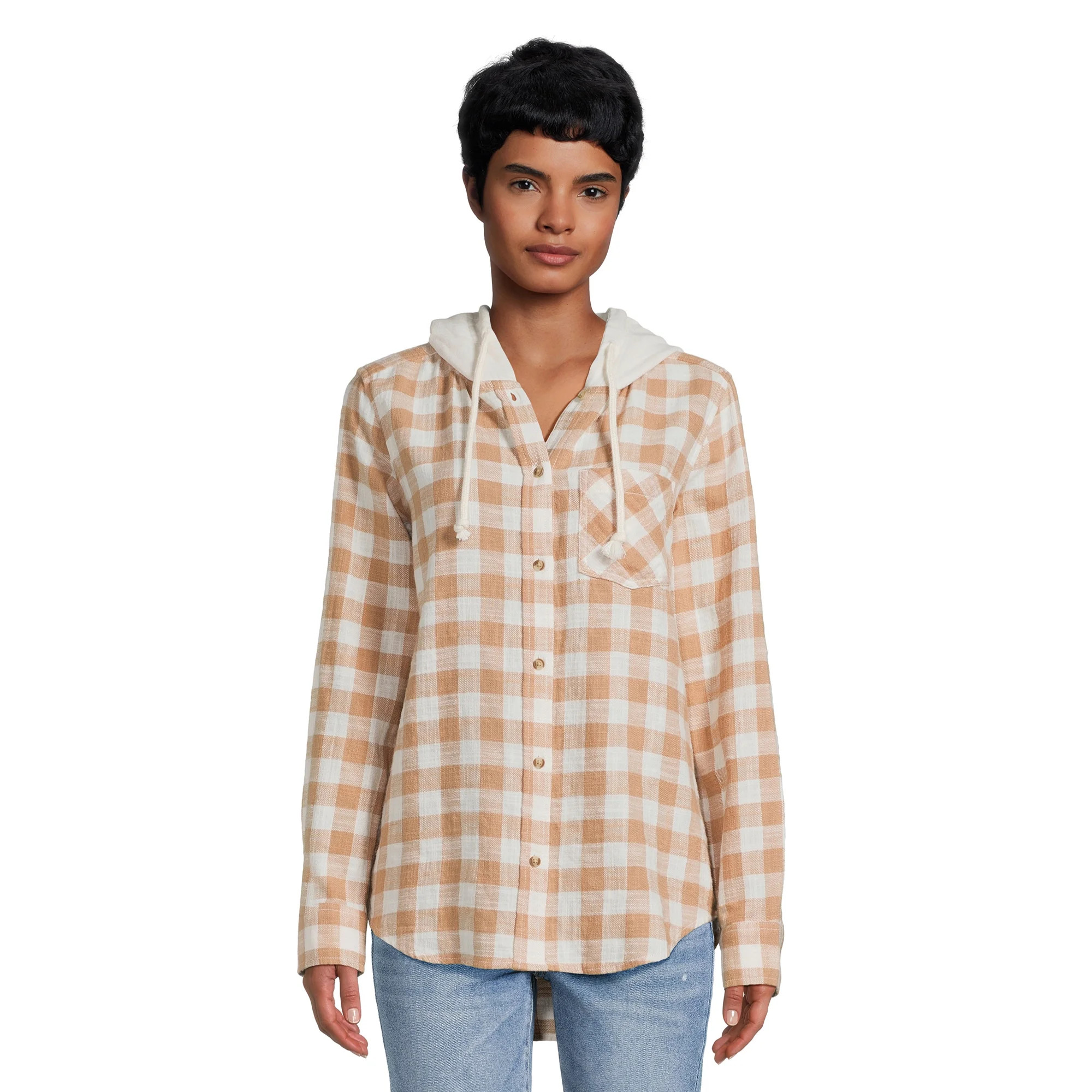 Time and Tru Women's Button Down Hooded Flannel Shirt, Sizes XS-3XL | Walmart (US)