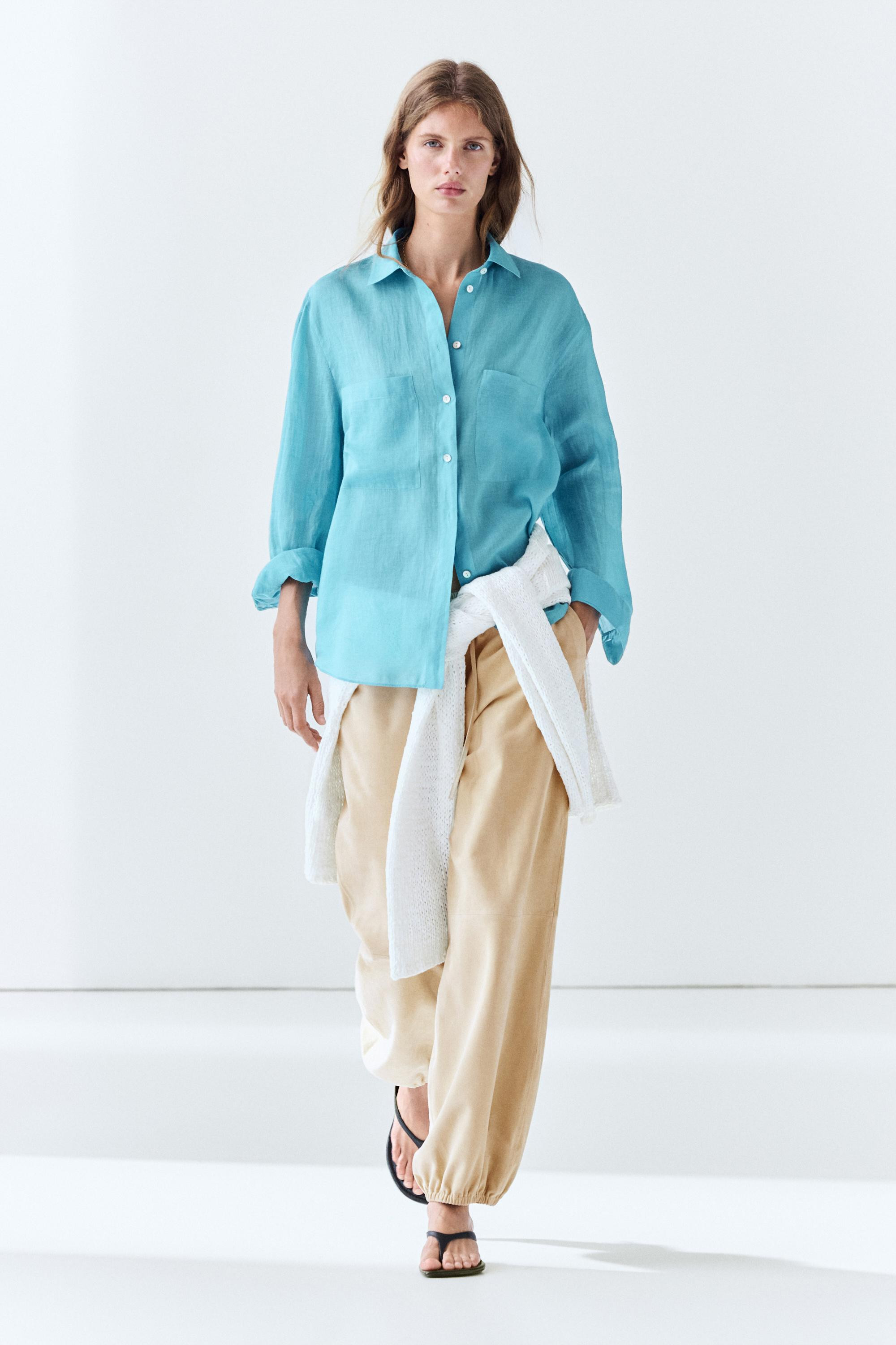 100% ramie flowing pocket shirt | Massimo Dutti US