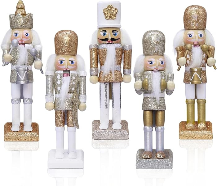 Jolik Christmas Nutcracker Ornament Set-Gold and Silver Glittered Christmas Soldier, Nutcrackers ... | Amazon (US)