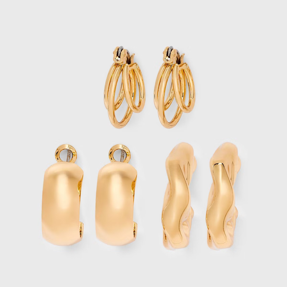 Wide and Chunky Twist Earring Set 3pc - Wild Fable™ Gold: Nickel-Free Metal, Clip-In Clasp, Hoo... | Target
