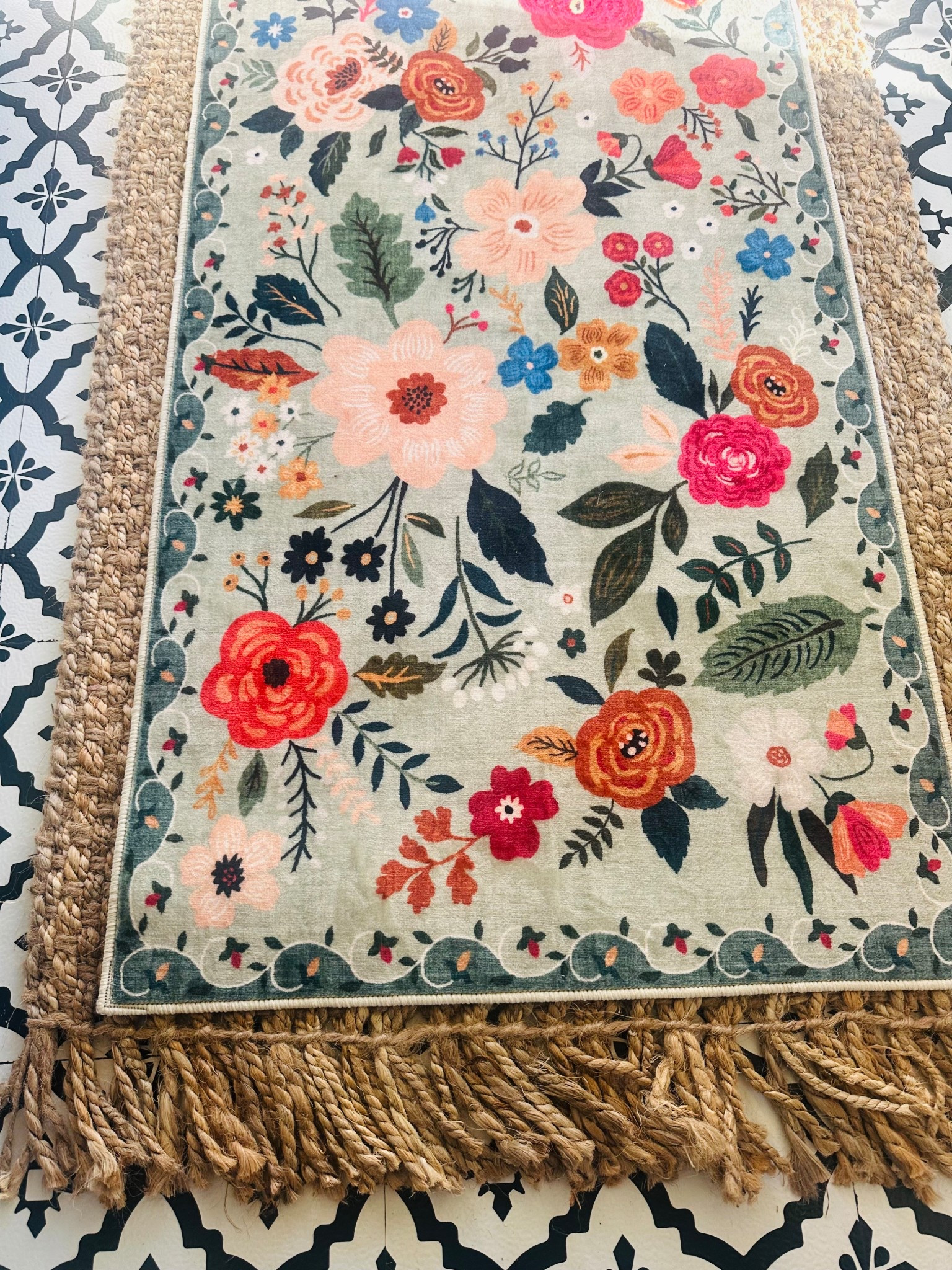 Mix and match prints for a fun floor. Layered rugs and peel and stick tile for a renter friendly upgrade. 

#LTKdayinmylife #LTKHome