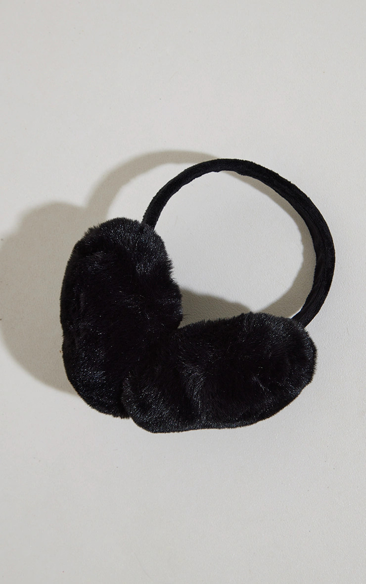 Black Soft Faux Fur Ear Muffs | PrettyLittleThing UK