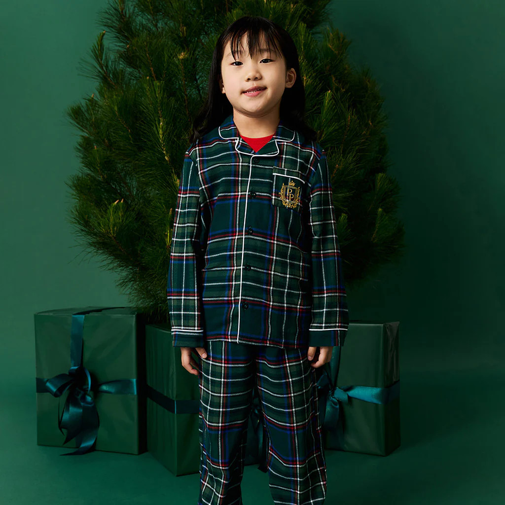 Holiday Green Long Sleeve Green Tartan Plaid Flannelette Luxe Pajama Set | Posh Peanut® | Posh Peanut