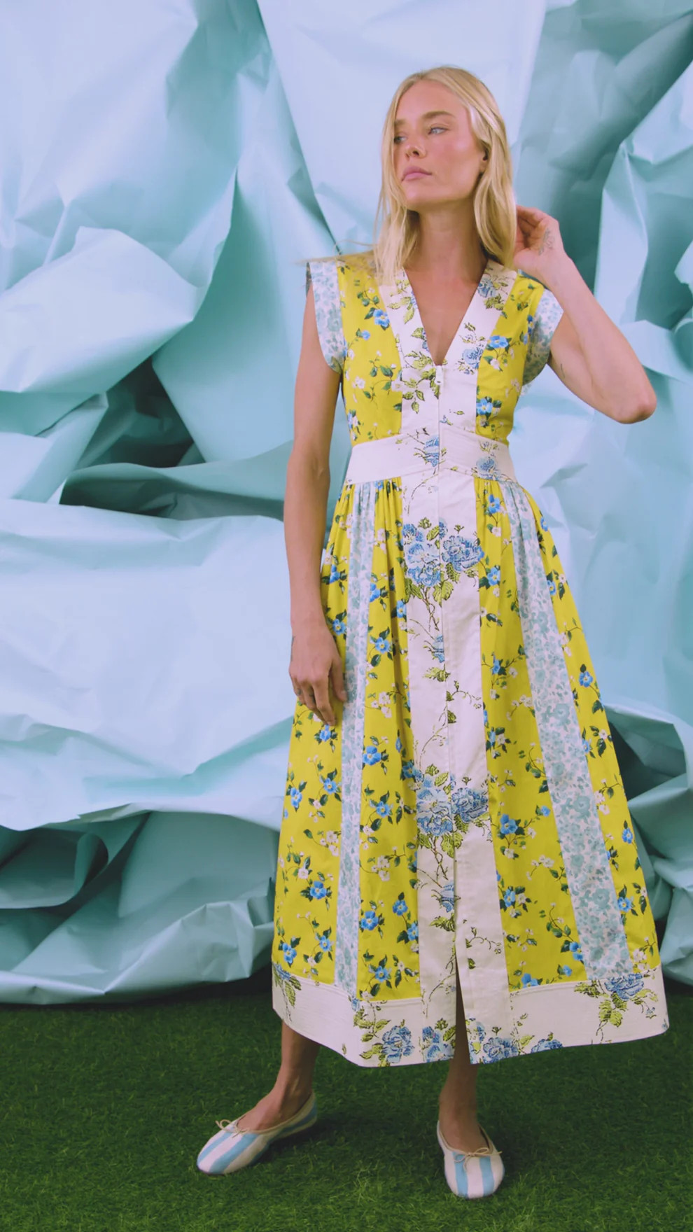 April Dress | Floral Cotton V-Neck Midi Dress | Hunter Bell | Hunter Bell