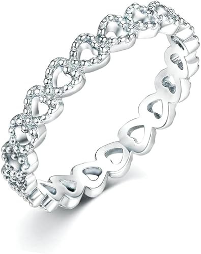 Savlano 925 Sterling Silver Bezel Hearts Stackable Ring Band for Women - Made in Italy Comes With... | Amazon (US)