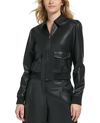 Calvin Klein Women's X-Fit Faux Leather Puff Shoulder Jacket & Reviews - Jackets & Blazers - Wome... | Macys (US)
