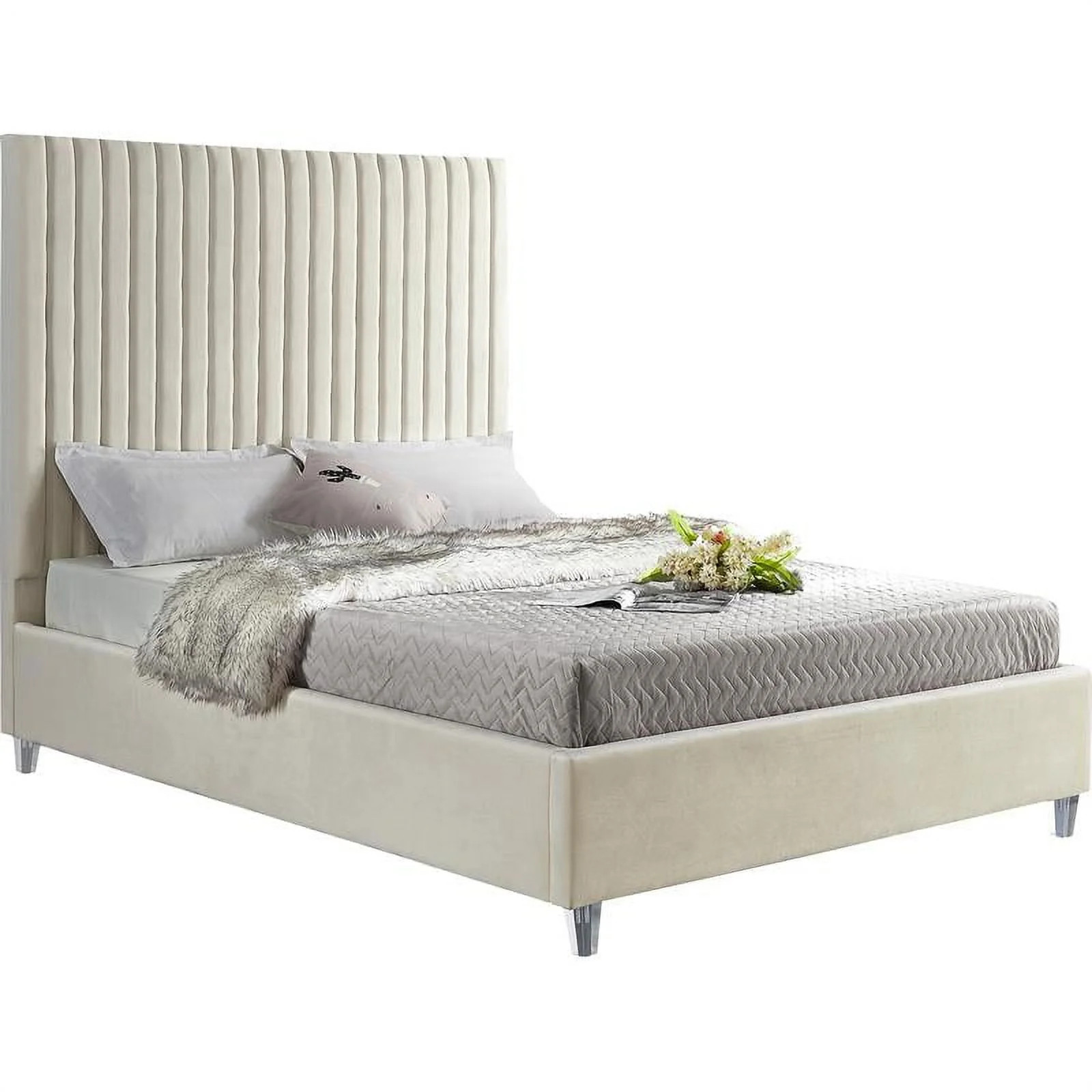 Meridian Furniture Candace Cream Velvet Queen Bed | Walmart (US)