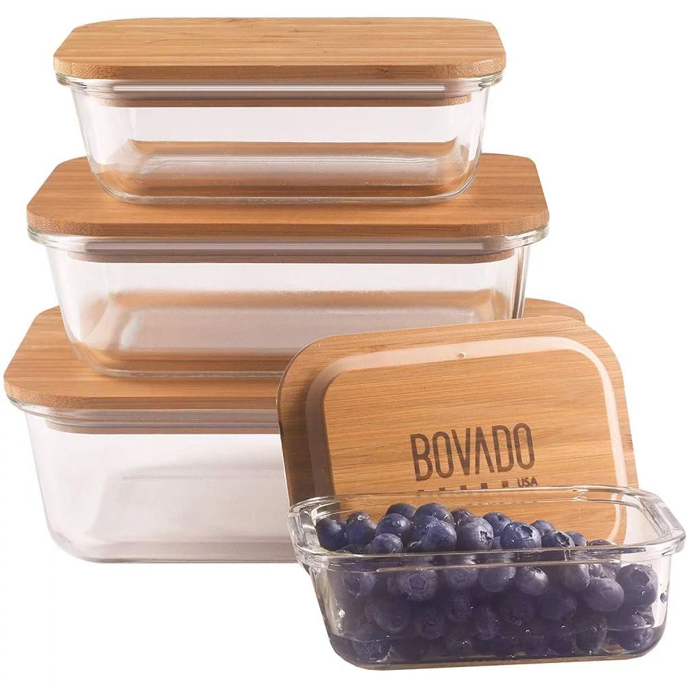 Set of 4 Glass Storage Containers Bamboo Lids Leakproof Microwave Freezer Dishwasher Safe BPA Fre... | Walmart (US)