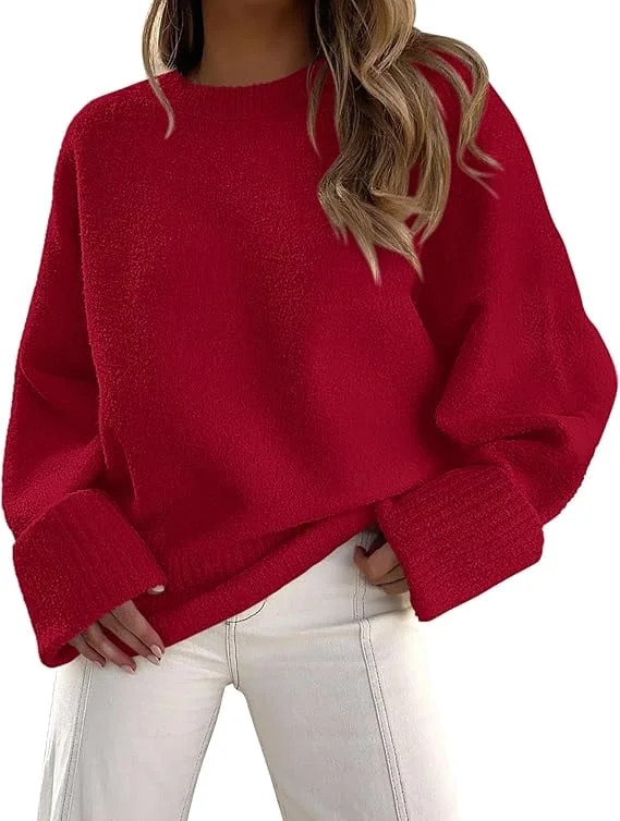 PRETTYGARDEN Women's Fall Oversized Sweaters Casual Crewneck Pullover Long Sleeve Fuzzy Chunky Kn... | Walmart (US)