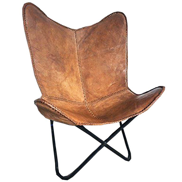 Genuine Leather Butterfly Chair Lounge Modern Sling Accent Seat | Walmart (US)