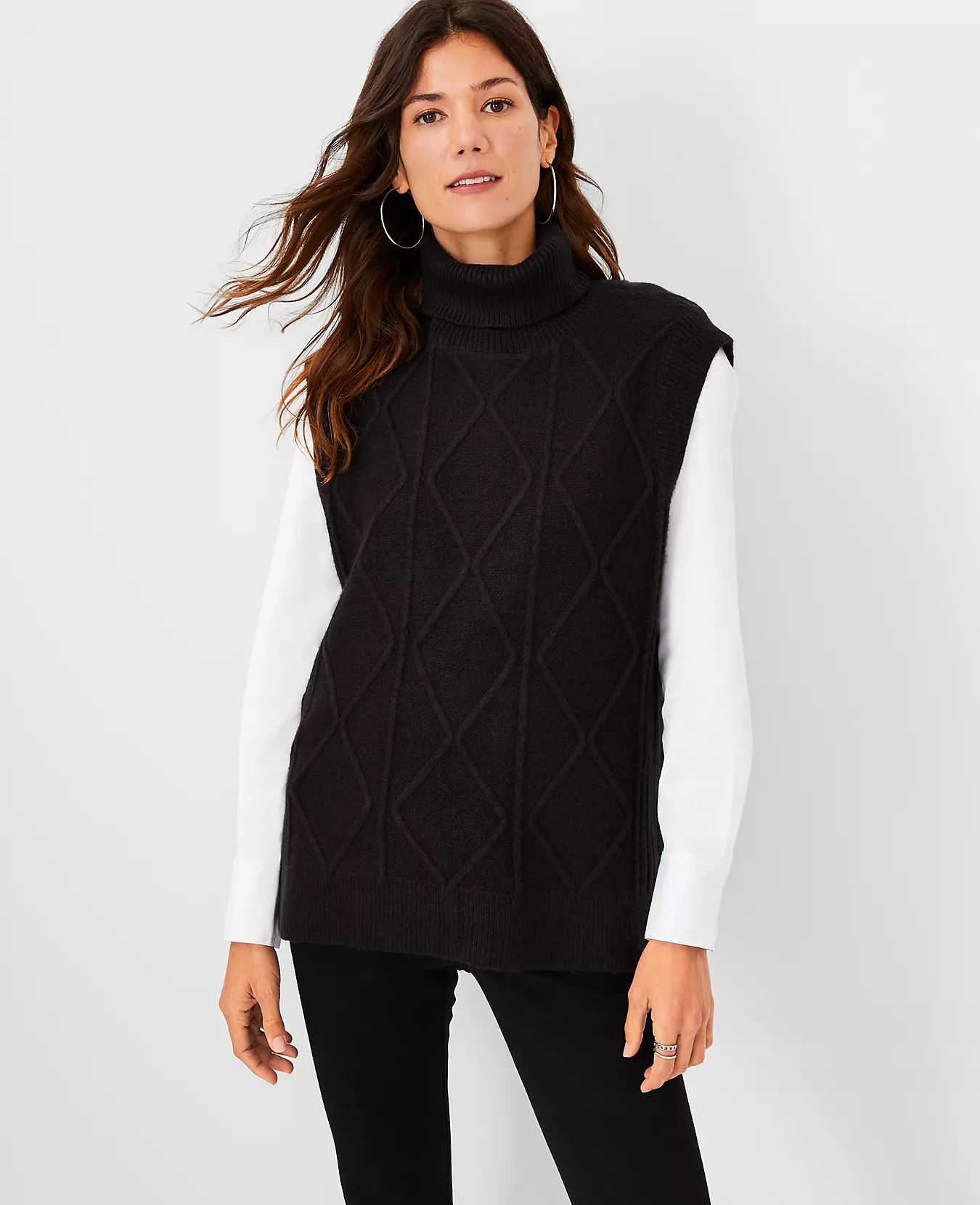 Mixed Cable Turtleneck Vest | Ann Taylor (US)