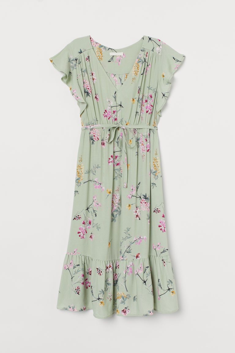 H & M - MAMA Butterfly-sleeved Dress - Green | H&M (US + CA)