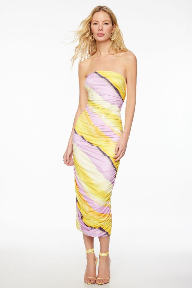 Strapless Ruched Midi Dress$59.95 | Dynamite Clothing