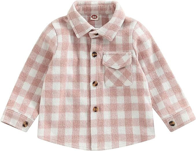 Toddler Flannel Shirt Jacket Plaid Long Sleeve Lapel Button Down Shacket Little Kids Boys Girls S... | Amazon (US)