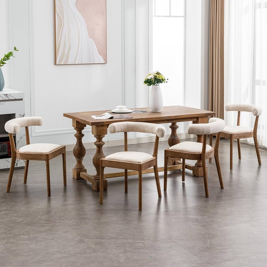 Mid Century Modern Dining Room Table Chairs Set of 4 Linen Fabric Kitchen Chairs with Comfortable... | Amazon (US)