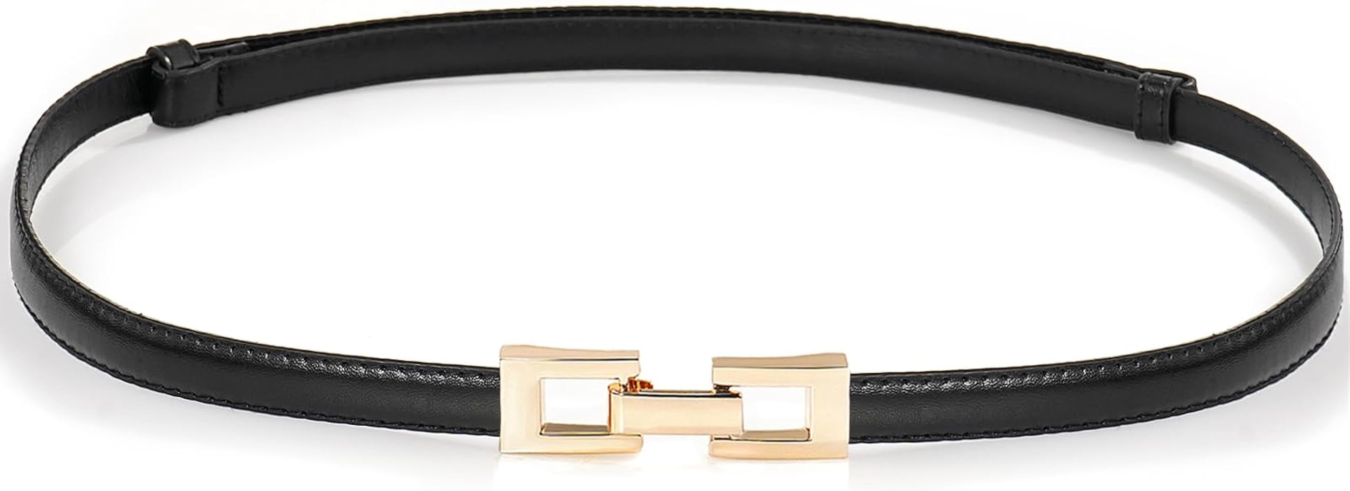 Glamorstar Skinny Belts for Women Thin PU Leather Waist Belt with Gold Buckle for Dresses | Amazon (US)