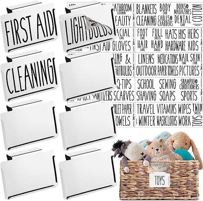 Talented Kitchen 8 White Basket Labels Clip On with 70 Black Household Items Labels. Removable Bi... | Amazon (US)