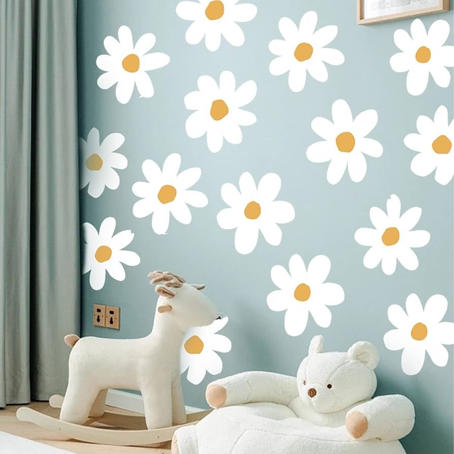 16 PCS Big Daisy Wall Decals Peel and Stick White Daisy Stickers Flower Wall Stickers Cute Floral... | Amazon (US)