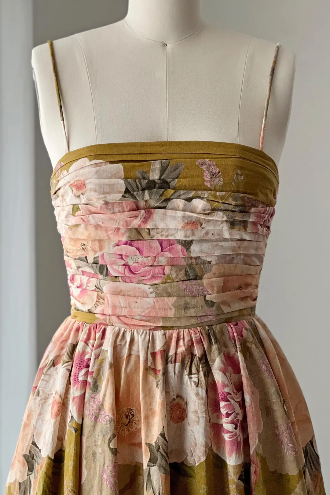 Floral Cotton Linen Midi Dress: Boned Corset Bodice, Fit & Flare, Pockets | Etsy (US)