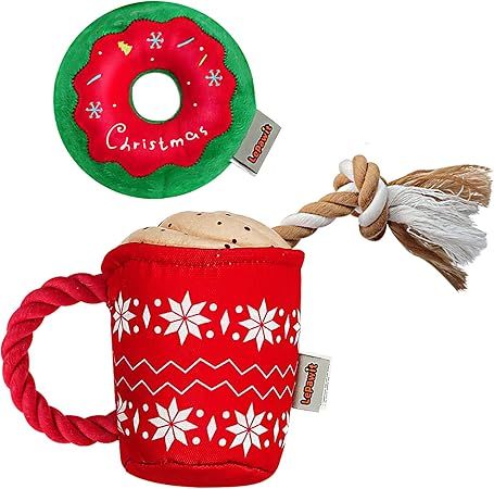 Lepawit 2Pack Christmas Dog Plush Squeaky Toy with Rope for Dog Cute Coffee Cup & Donut Design, I... | Amazon (US)