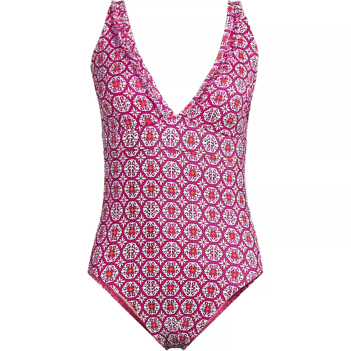 Women's LE x T and T The Tegan Ruffle V-Neck Plunge One Piece | Lands' End (US)