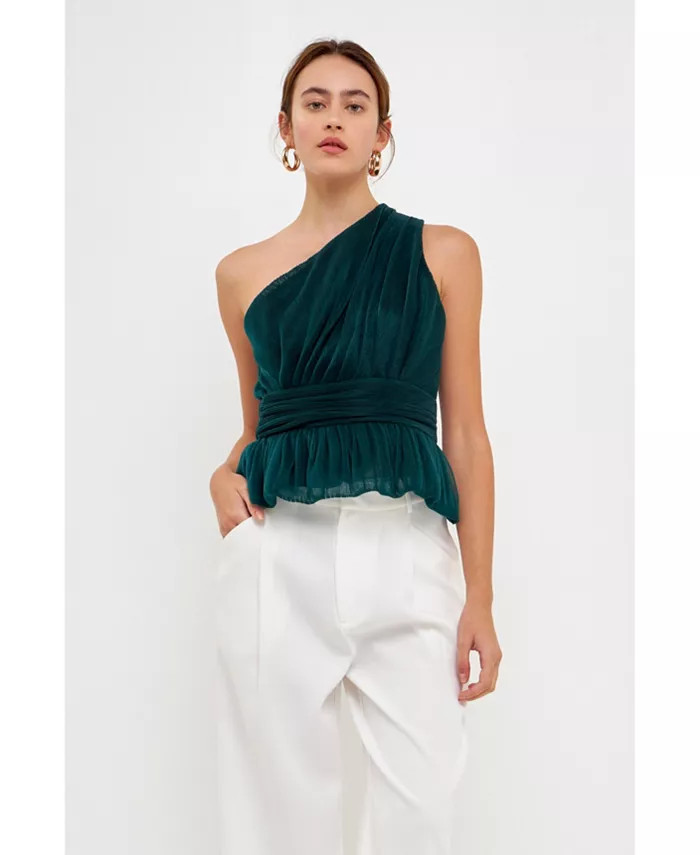 Women's One Shoulder Shirred Tulle Top | Macy's