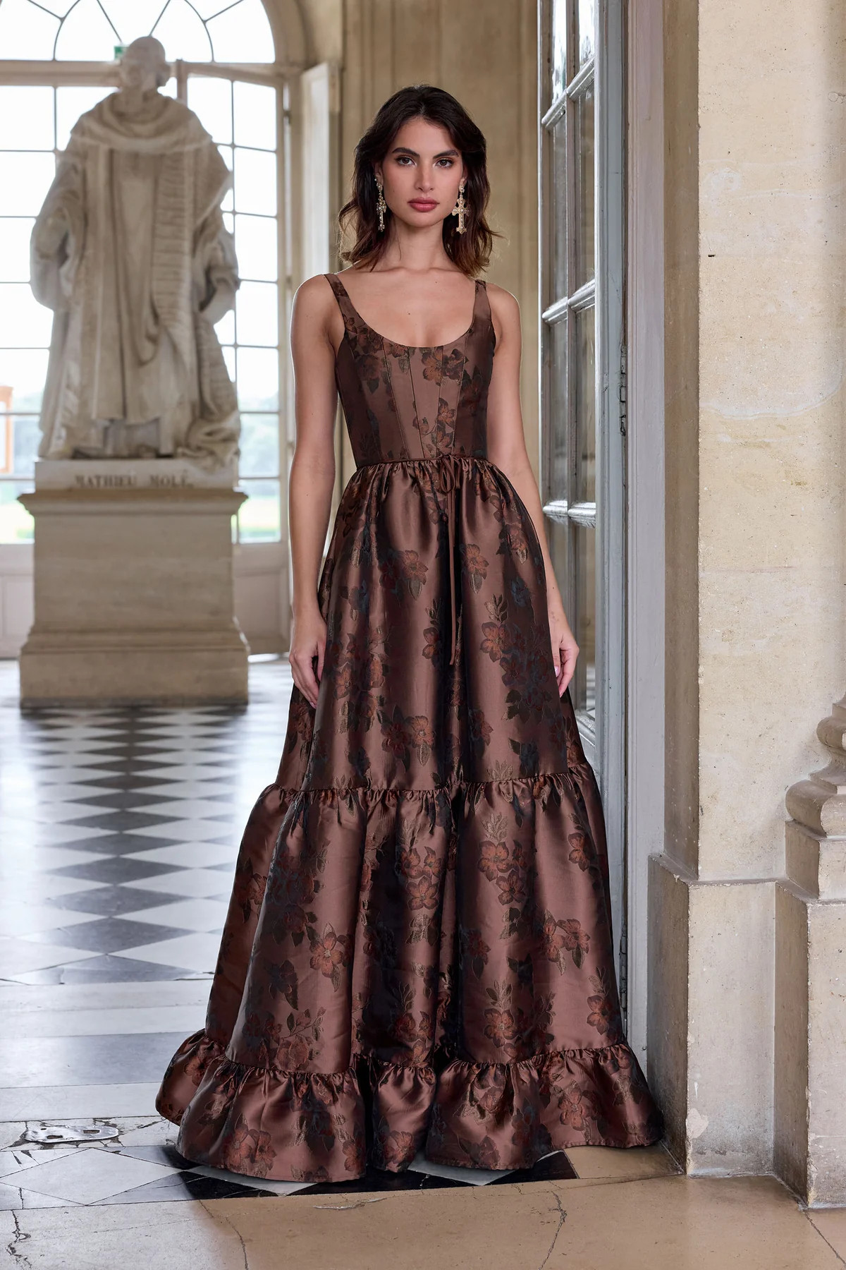 The Avery Dress in Cocoa Baroque Floral | Over The Moon
