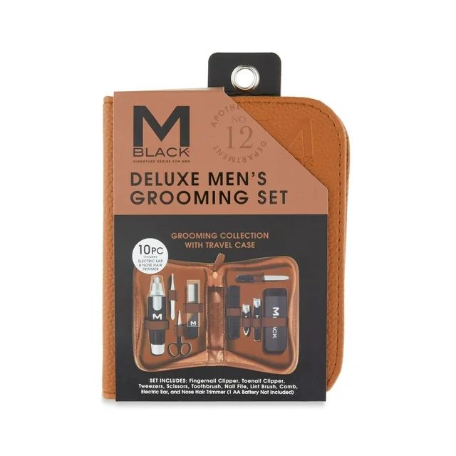 M Black Deluxe Men's Grooming Set With Brown Travel Case | Walmart (US)