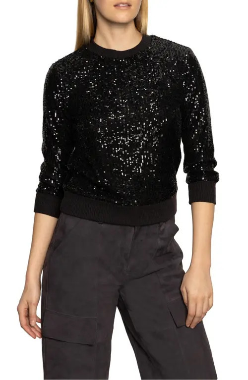 Sanctuary Relaxed Sparkle Knit Top in Black at Nordstrom, Size Large | Nordstrom