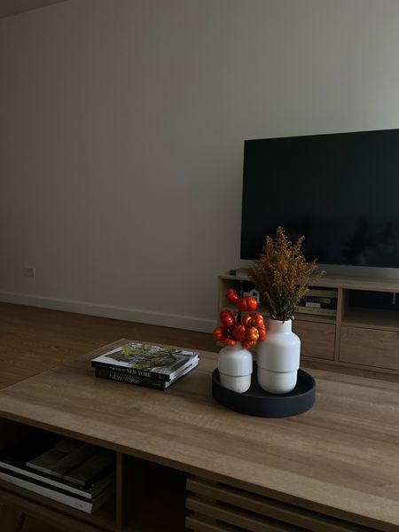 neutral/minimalist tv media console and coffee table! both affordable and easy assembly. 