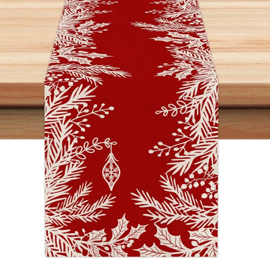 ARKENY Christmas Table Runner 13x72 Inches,Floral Leaf Red Seasonal Farmhouse Burlap Indoor Kitch... | Amazon (US)