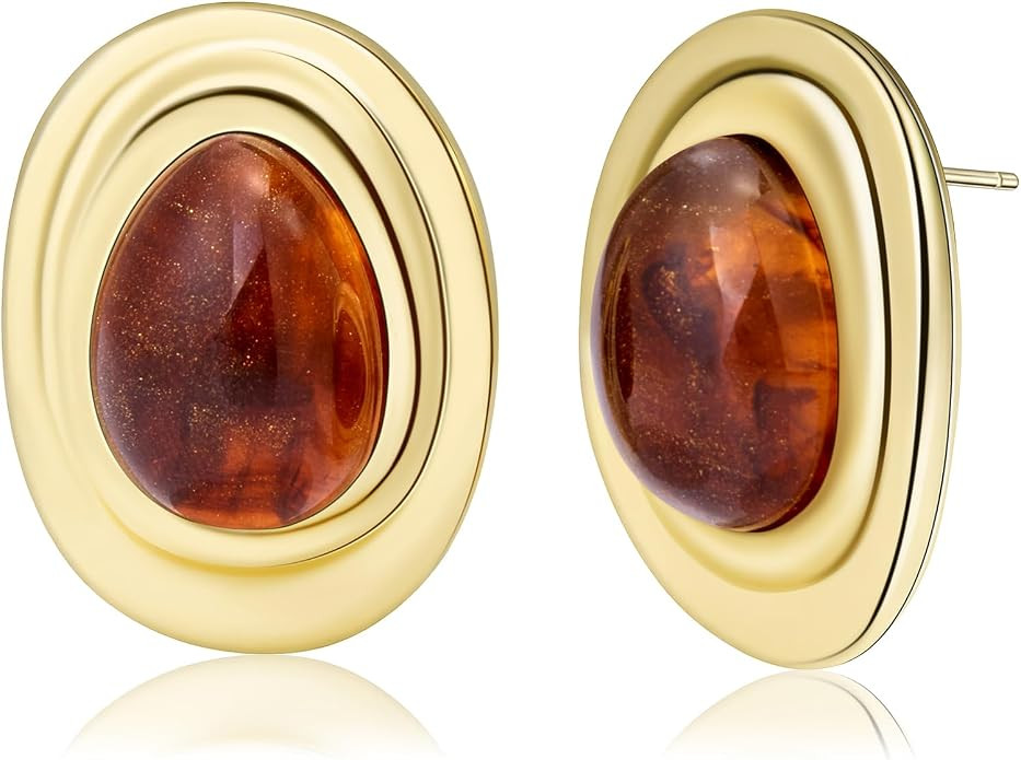 Acrylic Gold Stud Earrings Chunky Statement Vintage Jewelry for Women | Amazon (US)