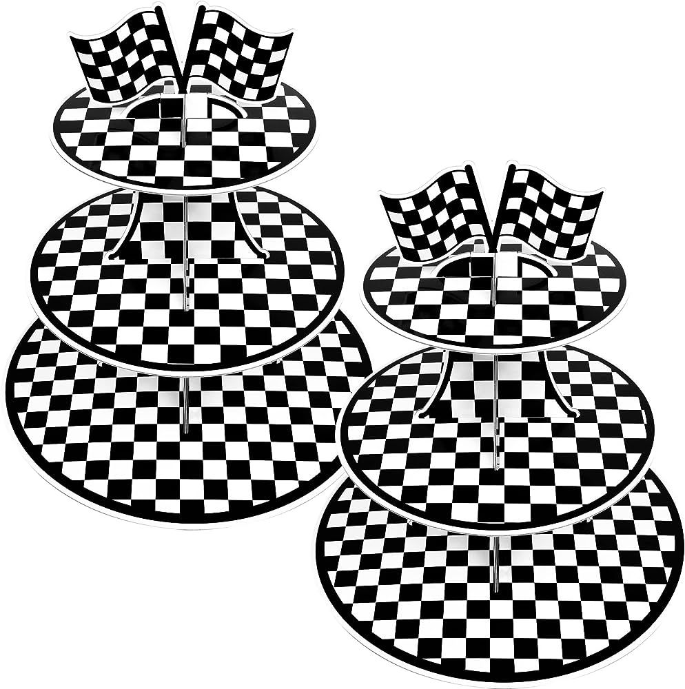 2 Set 3-Tier Racing Car Theme Round Cardboard Cupcake Stand for 24 Cupcakes Perfect for Racing Ca... | Amazon (US)