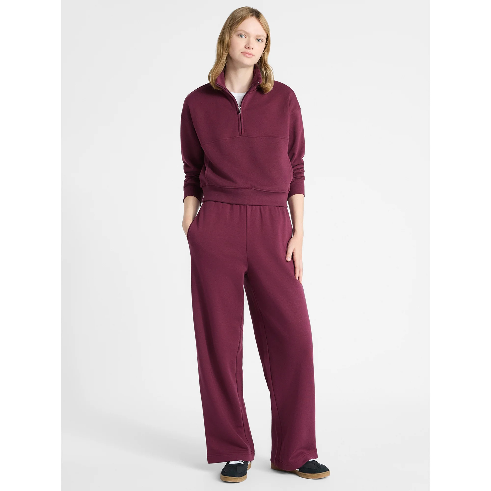 No Boundaries Wide-Leg Foldover Fleece Pants, 30'' Inseam, Women's - Walmart.com | Walmart (US)