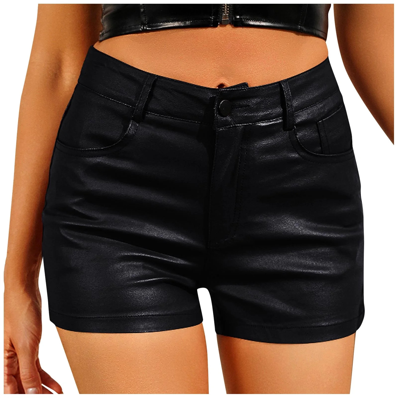 Women's Faux Leather Shorts Trendy Casual High Waist Sexy Rave Short Hot Pants Lambskin Leather S... | Walmart (US)
