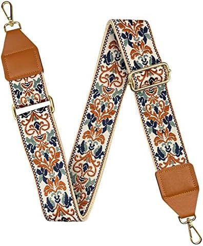 Aiaabq Purse Strap 2" Leather Head Wide Shoulder Strap Adjustable Vintage Jacquard Embroidered Purse | Amazon (US)