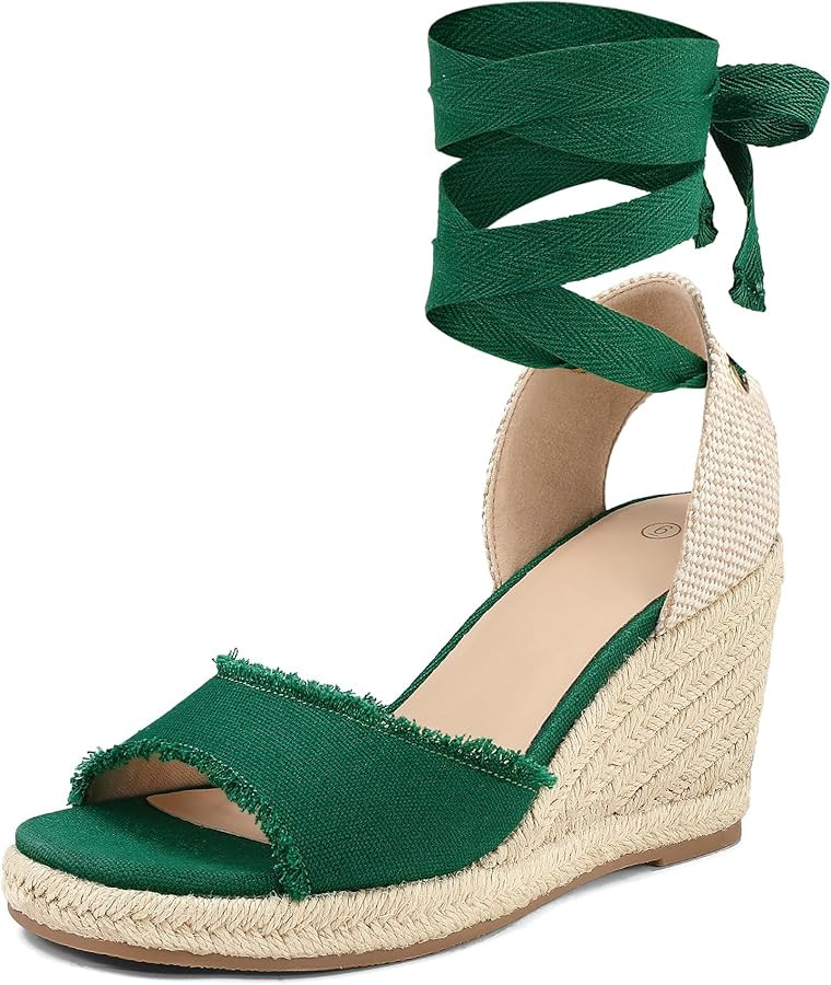 mysoft Women's Wedge Sandals Open Toe Espadrilles Platform Ankle Strap Lace Up Summer Shoes | Amazon (US)