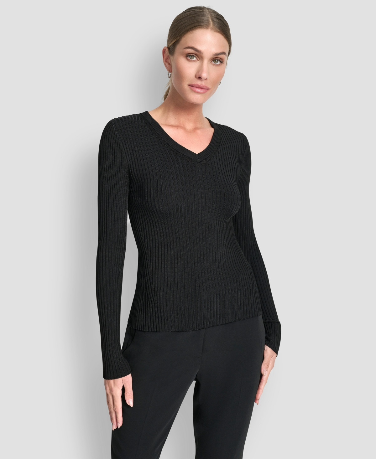 Dkny Women's Sleek Long Sleeve Shine Sweater - Black | Macy's