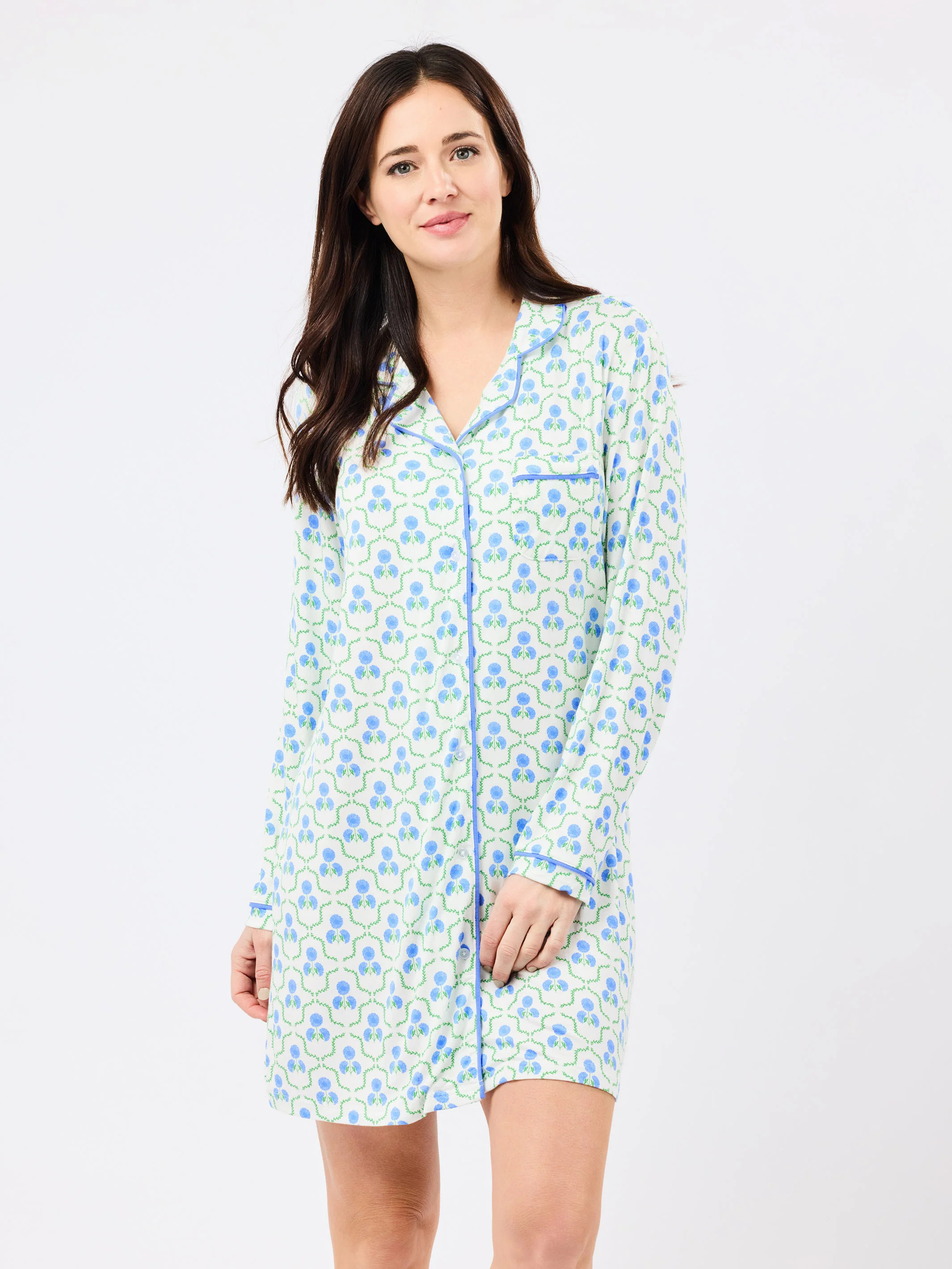 Women's Charlotte Nightshirt | Sweetbriar Lattice Blue | Mary Square