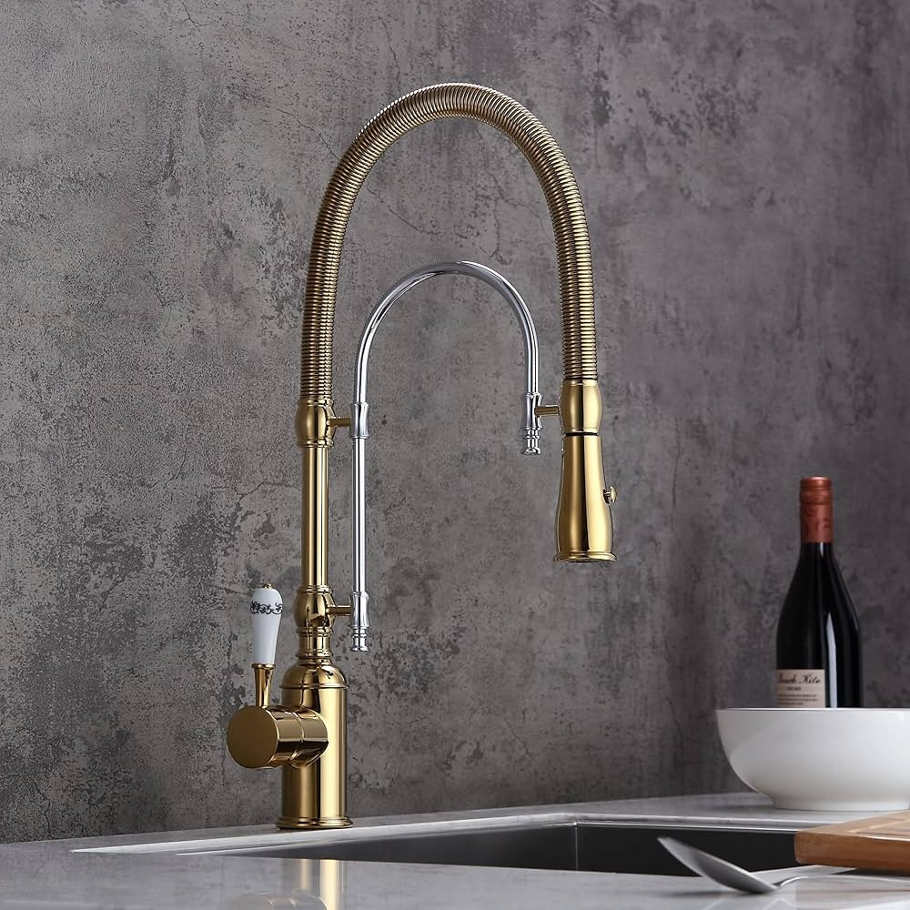 KunMai Single Handle High Arc Swiveling Dual-Mode Pull-Down Sprayer Kitchen Sink Faucet with Porc... | Amazon (US)