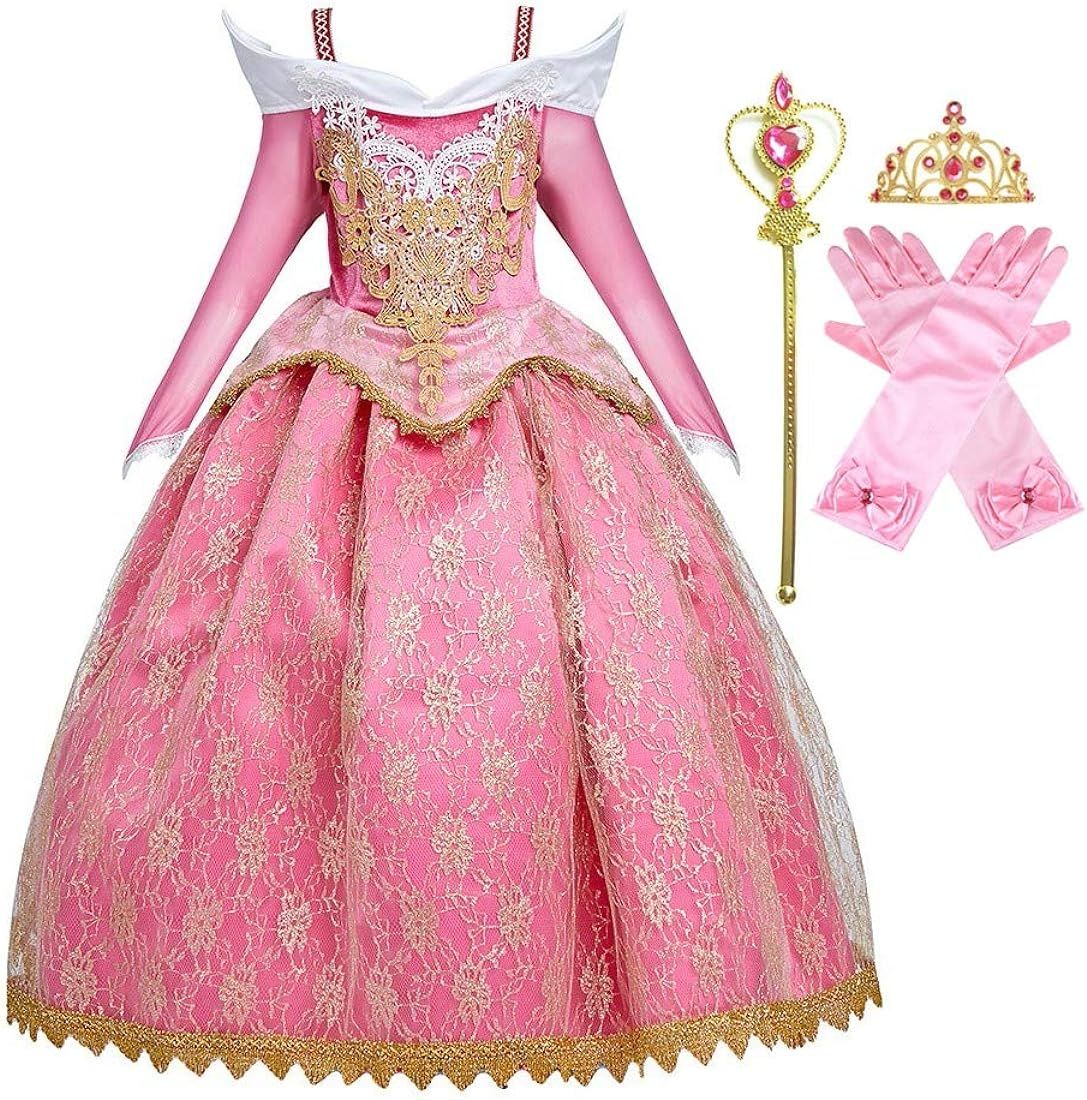 FMYFWY Girls Aurora Princess Dress Sleeping Beauty Fancy Dress Up Halloween Christmas Birthday Pa... | Amazon (US)