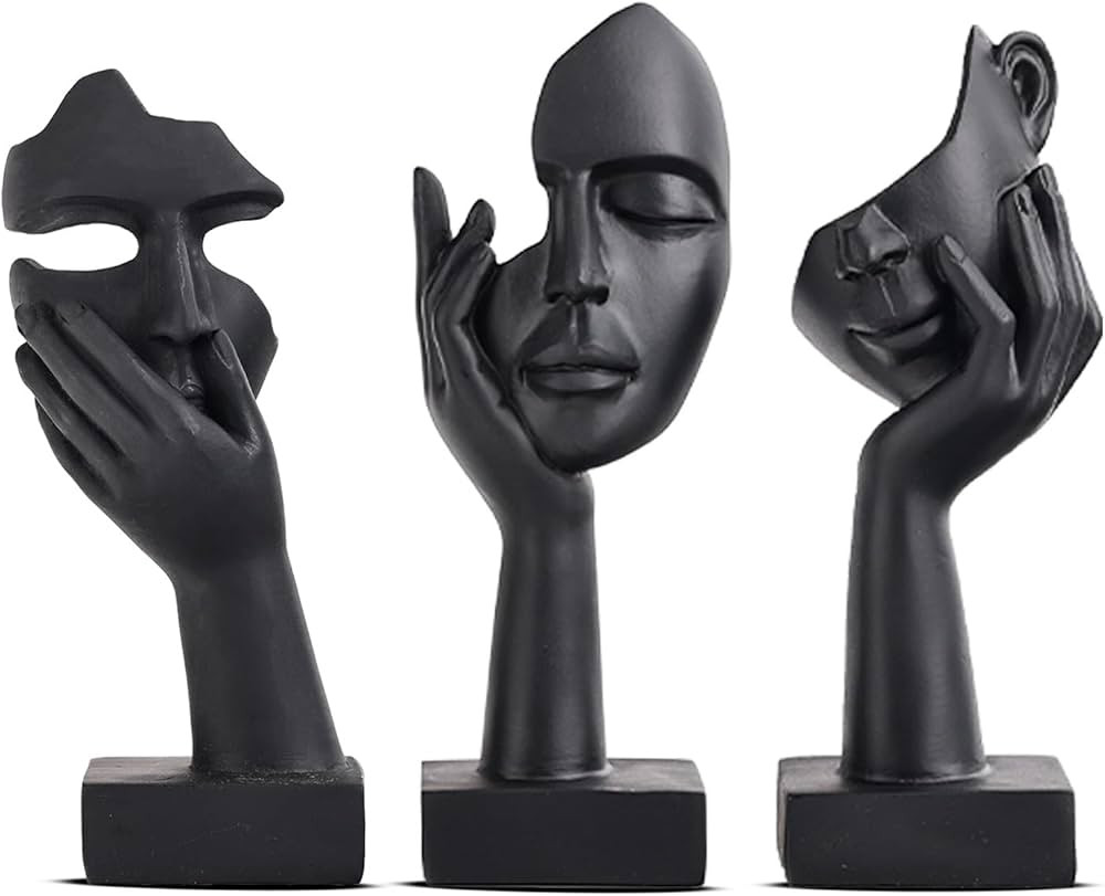 3 Pcs Black Home Decor Accent Art Woman Face Statue Collectible Statue for Home Shelf Decor Knick... | Amazon (US)