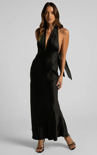 Aiyana Midaxi Dress - Halter Neck Satin Dress in Black | Showpo (US, UK & Europe)