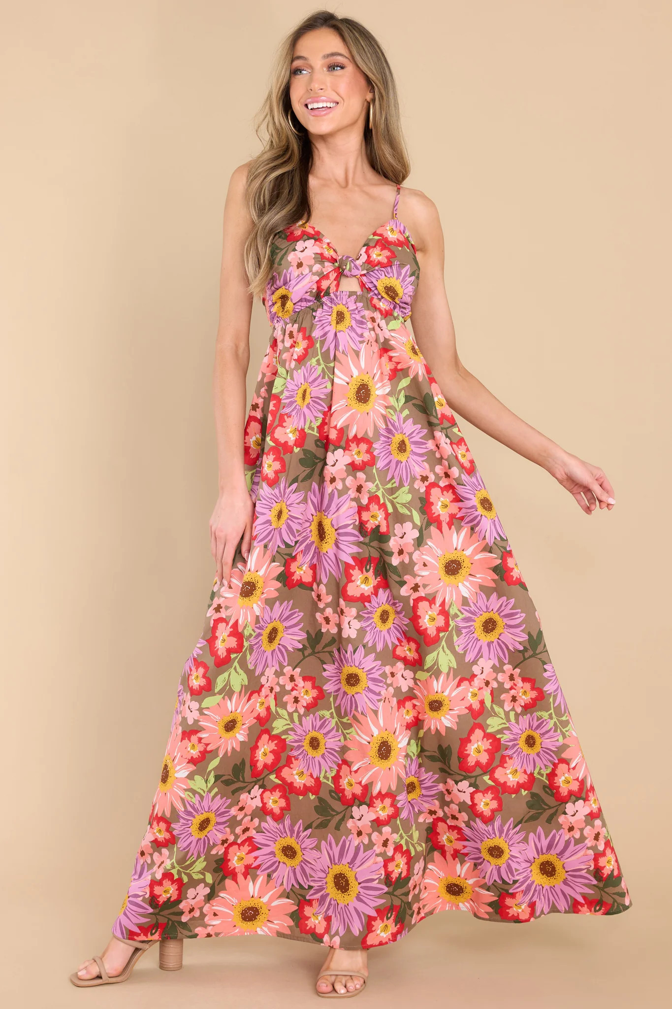 The Whole Nine Yards Brown Floral Print Dress | Red Dress 