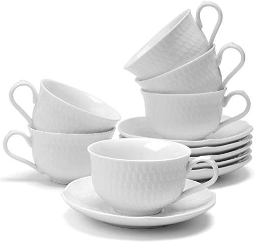 amhomel Porcelain Cappuccino Cups with Saucers Set of 6, 6 Oz Coffee Cups with Saucers for Specia... | Amazon (US)