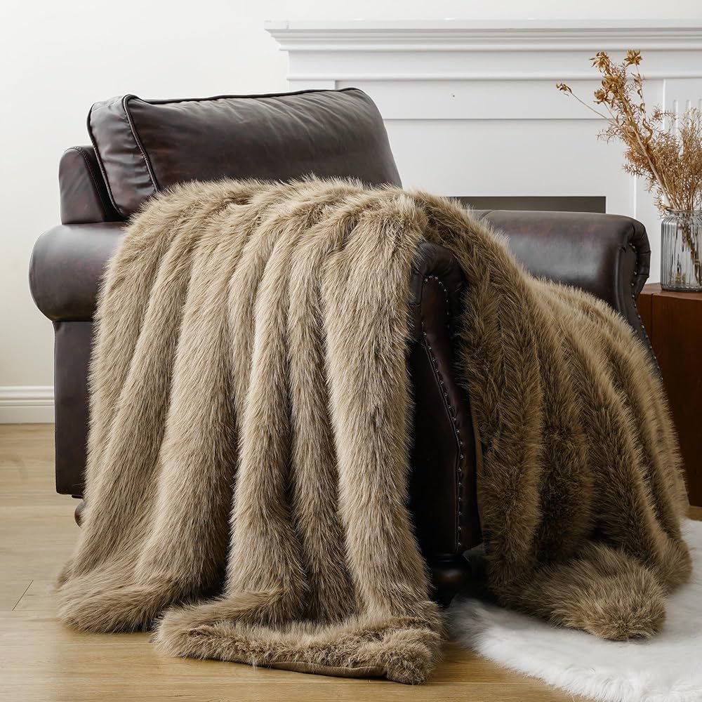 BATTILO HOME Luxury Fluffy Tan Faux Fur Throw Blanket, Super Soft Cozy Warm Fur Blanket for Couch... | Amazon (US)