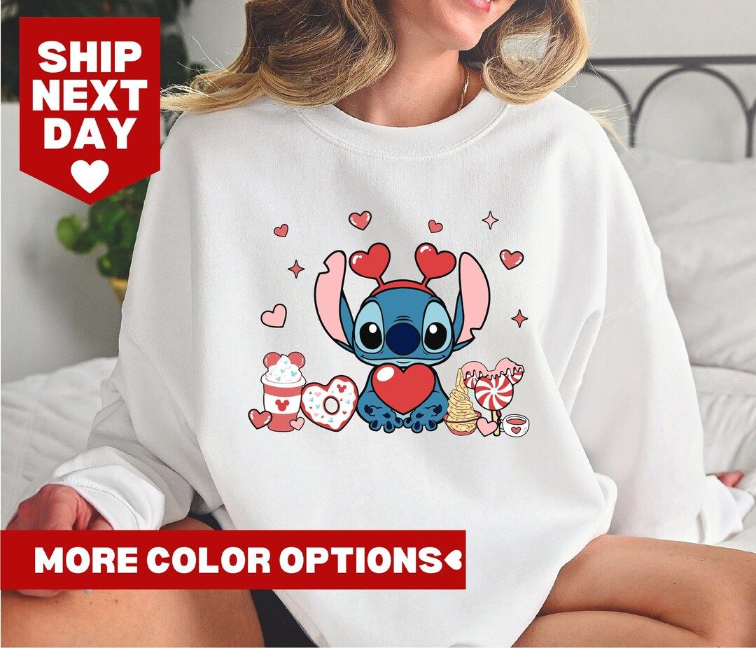 Stitch Valentine's Day Shirt, Disney Valentine's Day Shirt, Lilo and Stitch Shirt, Disney Sweatsh... | Etsy (US)