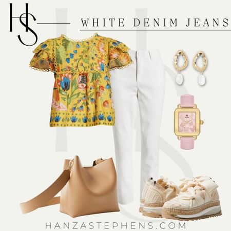 White denim jeans for spring 
White denim jeans for summer 

The Top: If you are a brunette ... I found the top you need for summer. You will look tan, your eyes will look wide, and your life will be oh so happy in this beautiful find!

The Shoes: I am currently crushing on these ribbon laced espadrille sneakers. These SHOES! They remind me of the Chloe ones for a fraction of the price.

#LTKshoecrush #LTKstyletip #LTKfit