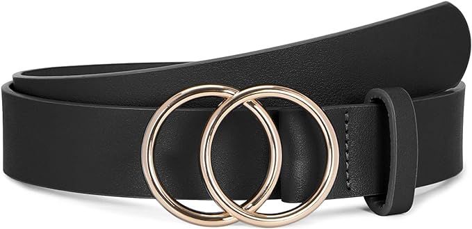 Fashion Designer Belts for Women Leather Belts for Jeans Dress Pants with Gold Double O-Ring Buck... | Amazon (US)