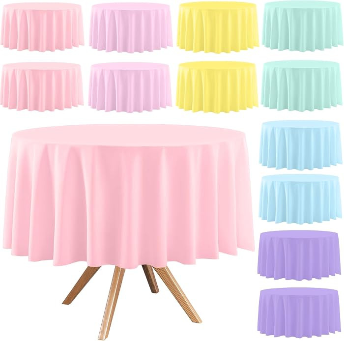 12 Pack Round Pastel Disposable Tablecloths for Party | Amazon (US)